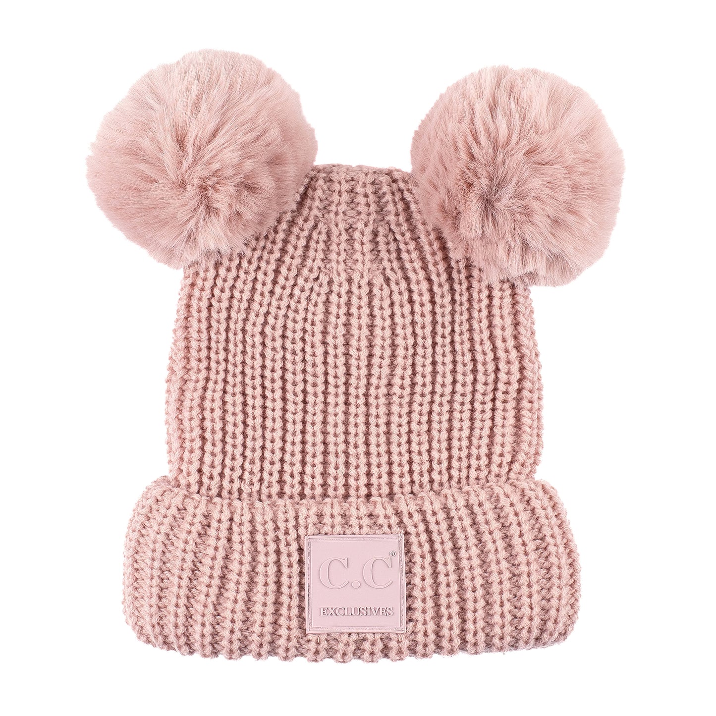 C.C Double Faux Fur Pom Beanie Hat
