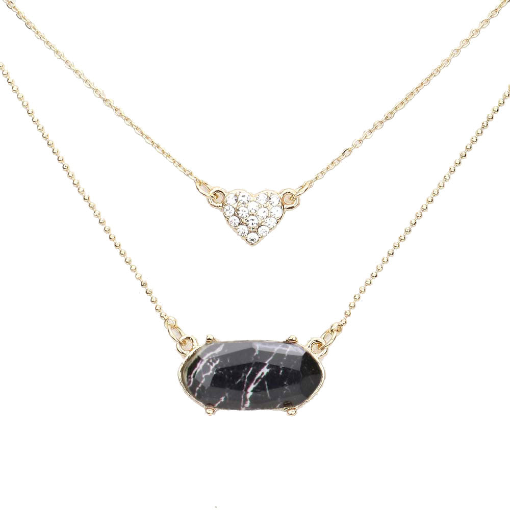 Black Heart Hexagon Bead Pendant Double Layered Necklace. Beautifully crafted design adds a gorgeous glow to any outfit. Jewelry that fits your lifestyle! Perfect Birthday Gift, Anniversary Gift, Mother's Day Gift, Anniversary Gift, Graduation Gift, Prom Jewelry, Just Because Gift, Thank you Gift.