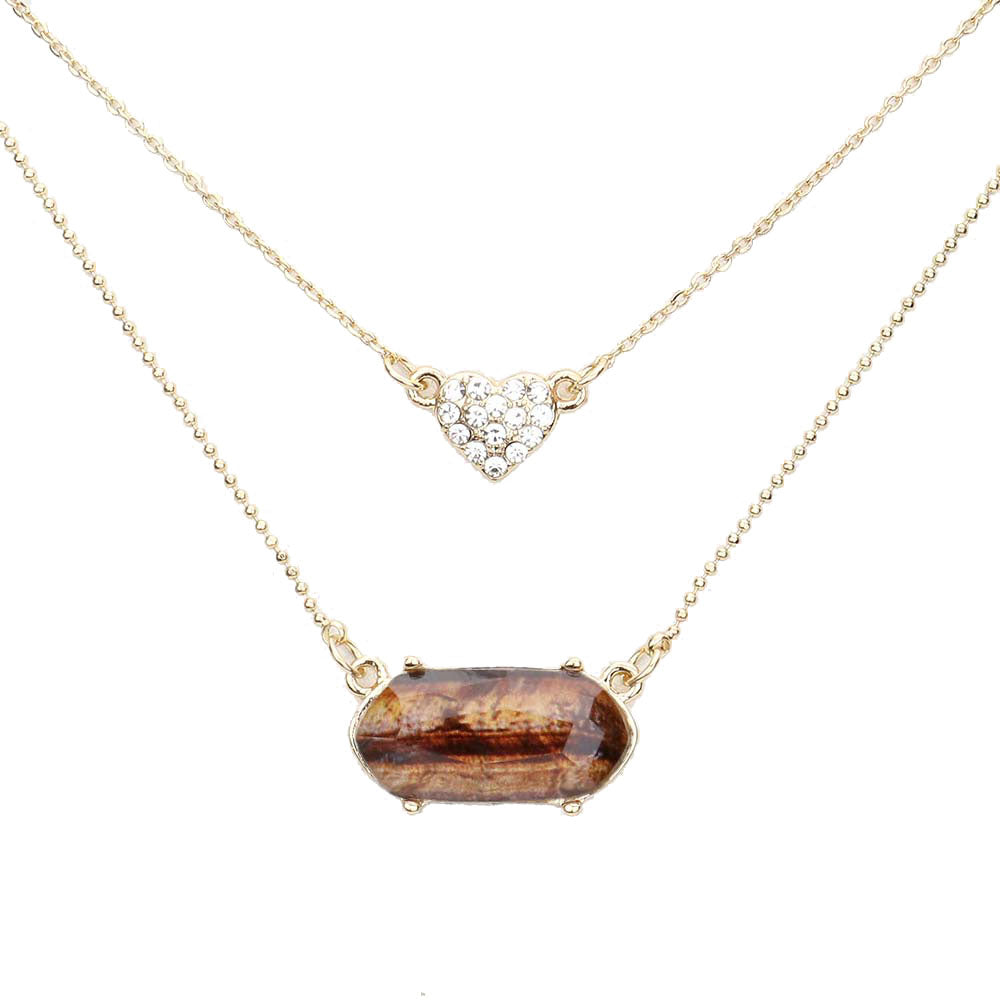 Brown Heart Hexagon Bead Pendant Double Layered Necklace. Beautifully crafted design adds a gorgeous glow to any outfit. Jewelry that fits your lifestyle! Perfect Birthday Gift, Anniversary Gift, Mother's Day Gift, Anniversary Gift, Graduation Gift, Prom Jewelry, Just Because Gift, Thank you Gift.