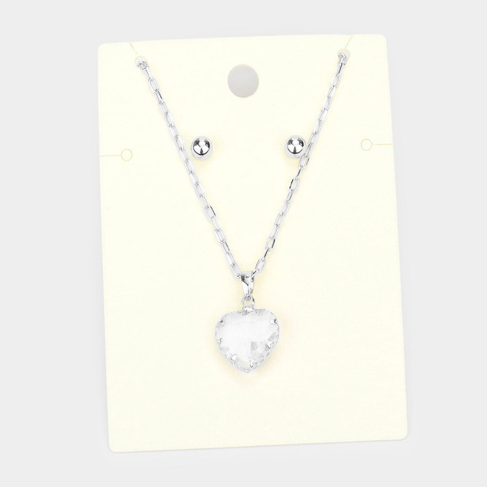 Heart Pendant Necklace - Rhodium - Necklaces