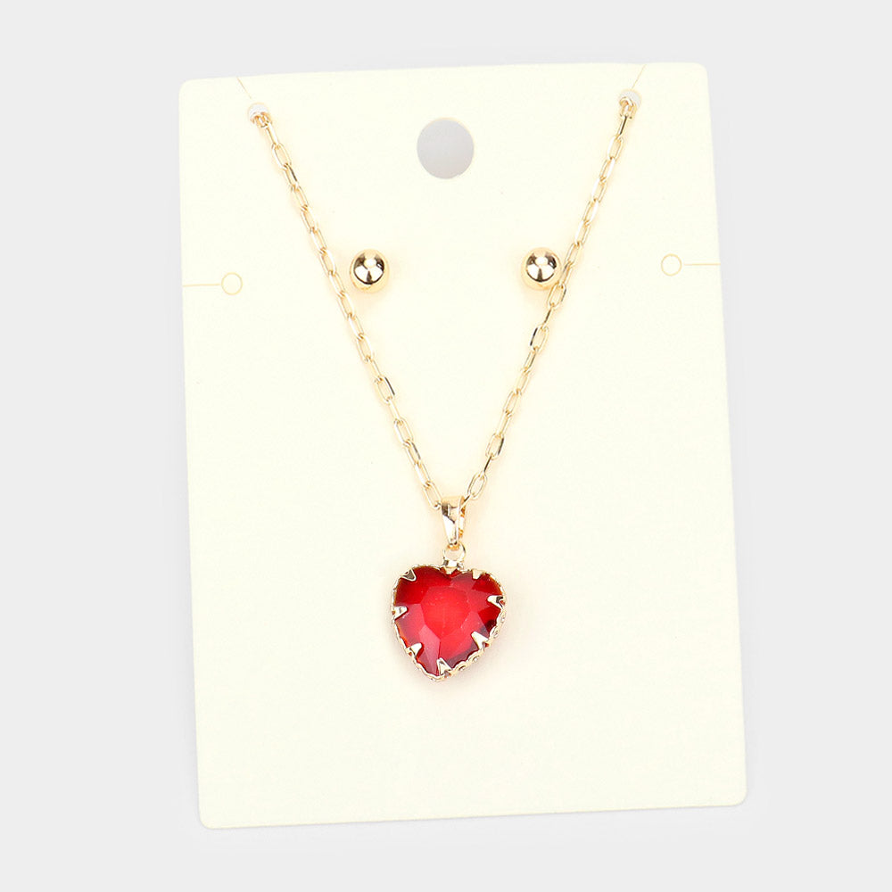 Heart Pendant Necklace - Siam - Necklaces