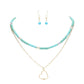 Turquoise Metal Heart Pendant Wood Natural Stone Double Layered Necklace. Beautifully crafted design adds a gorgeous glow to any outfit. Add something special to your outfit this Valentine! Perfect Birthday Gift, Anniversary Gift, Mother's Day Gift, Anniversary Gift, Graduation Gift, Prom Jewelry, Valentine's Day Gift.