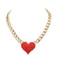 Gold Red Heart Rhinestone Pave Chunky Metal Chain Necklace, Get ready with these Metal Chain  Necklace, put on a pop of color to complete your ensemble. Perfect for adding just the right amount of shimmer & shine and a touch of class to special events. Perfect Birthday Gift, Anniversary Gift, Mother's Day Gift, Graduation Gift.