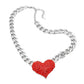 Red Rhodium Heart Rhinestone Pave Chunky Metal Chain Necklace, Get ready with these Metal Chain  Necklace, put on a pop of color to complete your ensemble. Perfect for adding just the right amount of shimmer & shine and a touch of class to special events. Perfect Birthday Gift, Anniversary Gift, Mother's Day Gift, Graduation Gift.