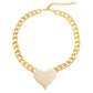 Cream Heart Rhinestone Pave Chunky Metal Chain Necklace, Get ready with these Metal Chain  Necklace, put on a pop of color to complete your ensemble. Perfect for adding just the right amount of shimmer & shine and a touch of class to special events. Perfect Birthday Gift, Anniversary Gift, Mother's Day Gift, Graduation Gift.