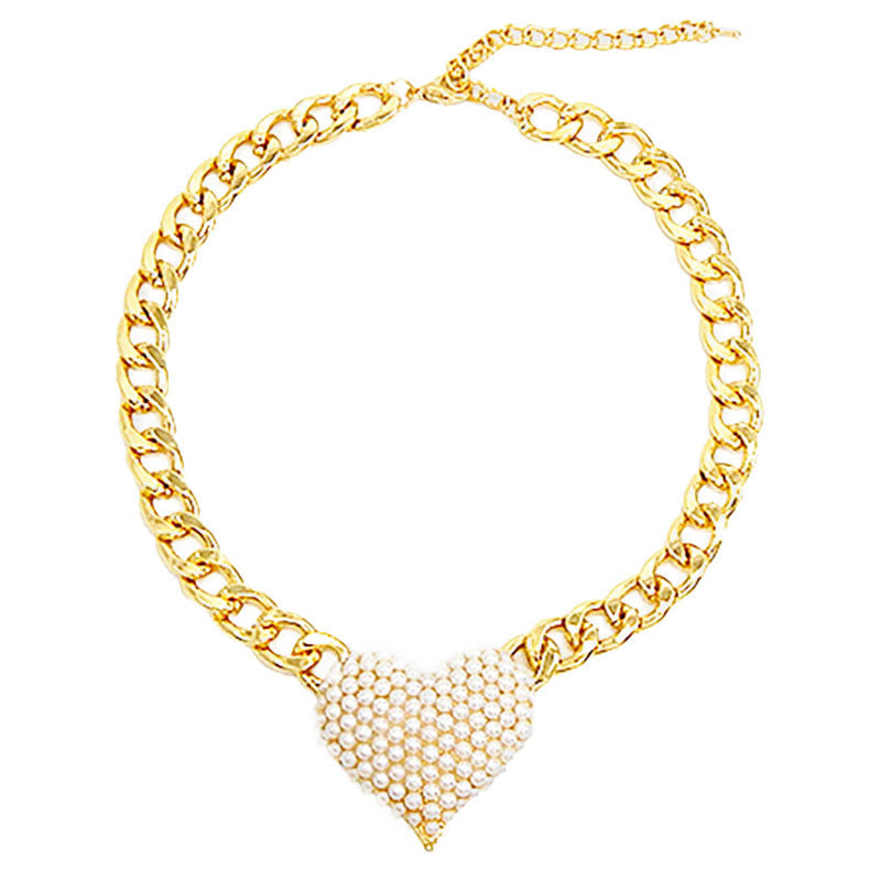 Cream Heart Rhinestone Pave Chunky Metal Chain Necklace, Get ready with these Metal Chain  Necklace, put on a pop of color to complete your ensemble. Perfect for adding just the right amount of shimmer & shine and a touch of class to special events. Perfect Birthday Gift, Anniversary Gift, Mother's Day Gift, Graduation Gift.