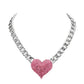 Pink Rhodium Heart Rhinestone Pave Chunky Metal Chain Necklace, Get ready with these Metal Chain  Necklace, put on a pop of color to complete your ensemble. Perfect for adding just the right amount of shimmer & shine and a touch of class to special events. Perfect Birthday Gift, Anniversary Gift, Mother's Day Gift, Graduation Gift.