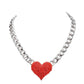 Red Rhodium Heart Rhinestone Pave Chunky Metal Chain Necklace, Get ready with these Metal Chain  Necklace, put on a pop of color to complete your ensemble. Perfect for adding just the right amount of shimmer & shine and a touch of class to special events. Perfect Birthday Gift, Anniversary Gift, Mother's Day Gift, Graduation Gift.