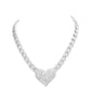 Clear Rhodium Heart Rhinestone Pave Chunky Metal Chain Necklace, Get ready with these Metal Chain  Necklace, put on a pop of color to complete your ensemble. Perfect for adding just the right amount of shimmer & shine and a touch of class to special events. Perfect Birthday Gift, Anniversary Gift, Mother's Day Gift, Graduation Gift.