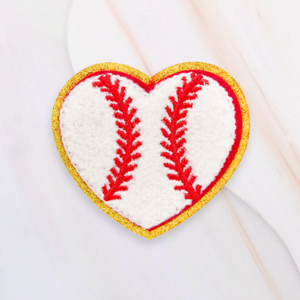 Red, White Heart Shaped Baseball Iron On Patch
