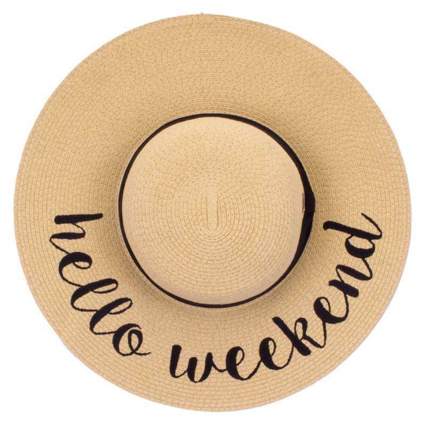 C.C Paper Brim Straw Hat With Lettering And Ribbon Band 100% Paper Straw