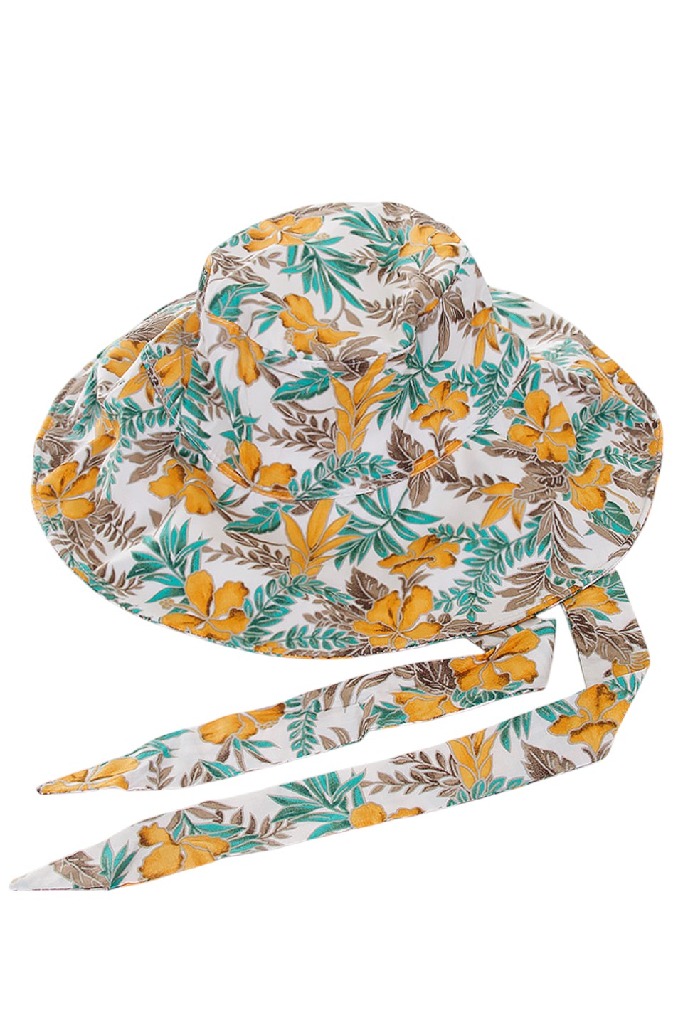 Yellow HIBISCUS CHIN TIE BUCKET HAT delivers superior sun protection with practical elegance. The strategic chin tie mechanism ensures stability during activities, while the premium fabric construction offers durability without compromising breathability. The distinctive hibiscus pattern elevates this functional accessory into a statement piece for discerning outdoor enthusiasts. 