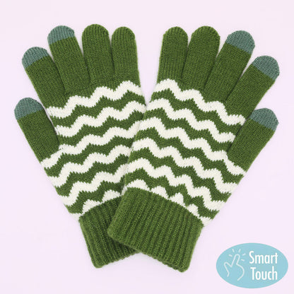 Green Holiday Chevron Pattern Smart Touch Winter Gloves