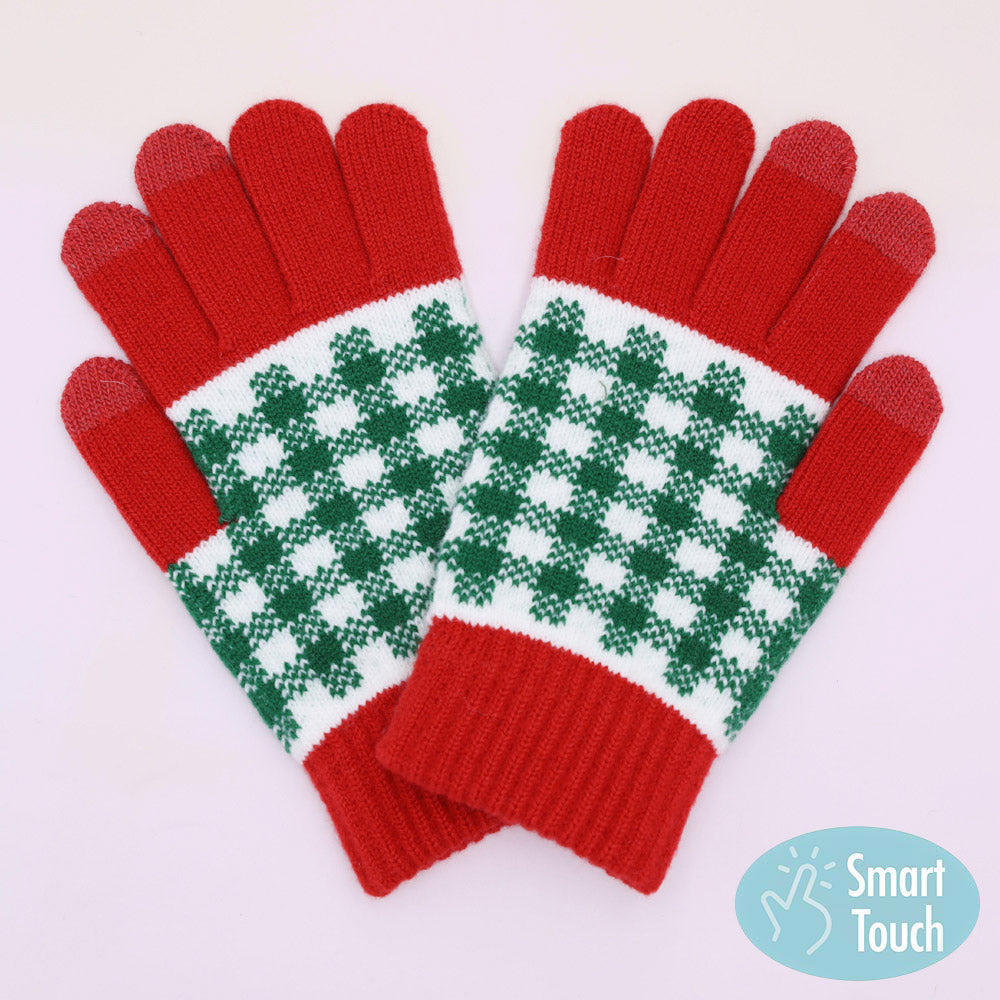 Red Holiday Plaid Pattern Smart Touch Winter Gloves