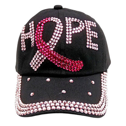 Gear up for the game with a bit of glitter and a lot of HOPE! Show off your pride with our bling-tastic Hope Message Bling Pink Ribbon Baseball Cap. Featuring a silver Hope sticker and a trendy pink ribbon, it's the perfect blend of style and message. So get ready to sport your 'tude with this cool cap!