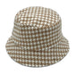 Beige Polyester Houndstooth Patterned Bucket Hat, this bucket hat doubles as a rain hat and is snug on the head and stays on well. It will work well to keep the rain off the head and out of the eyes and also the back of the neck. Wear it to lend a modern liveliness above a raincoat on trans-seasonal days in the city.
