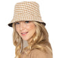 Beige Polyester Houndstooth Patterned Bucket Hat, this bucket hat doubles as a rain hat and is snug on the head and stays on well. It will work well to keep the rain off the head and out of the eyes and also the back of the neck. Wear it to lend a modern liveliness above a raincoat on trans-seasonal days in the city.
