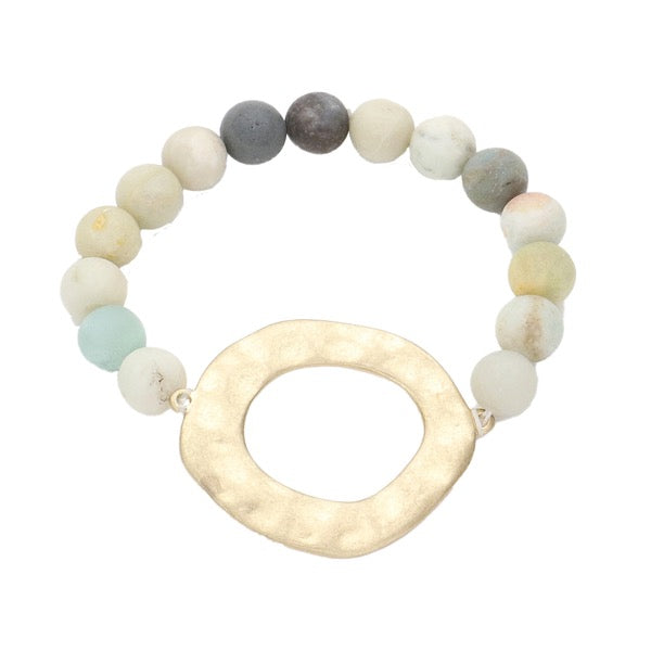 Mint Irregular Open Metal Charm Semi Precious Stone Beaded Stretch Bracelet; this stone bead charm bracelet can light up any outfit and make you feel absolutely flawless while adding a pop of color to your ensemble. Perfect Birthday Gift, Anniversary Gift, Mother's Day Gift, Thank you Gift, Loved One Gift, Just Because Gift