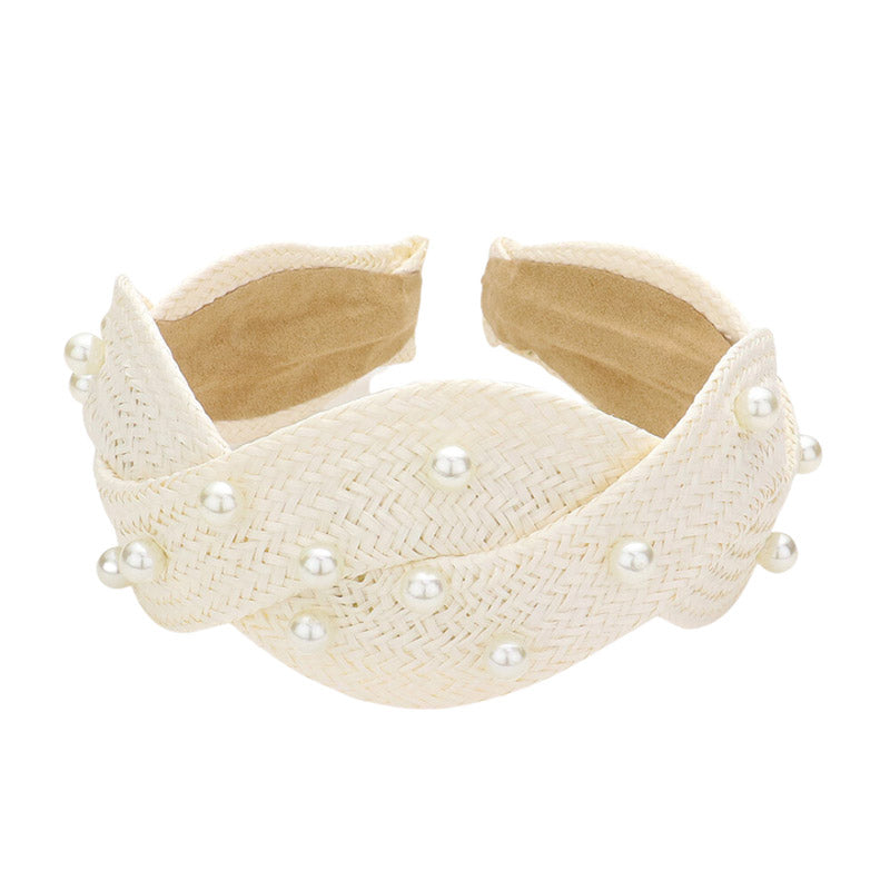 Ivory headband Switch up your style with this Pearl Embellished Braided Straw Headband! This chic and unique accessory is perfect for adding a feminine touch to any look. Whether a basic outfit or looking to make a statement, this headband will keep you looking ready to step out! Perfect everyday wear, festivals, Birthday Gift, etc
