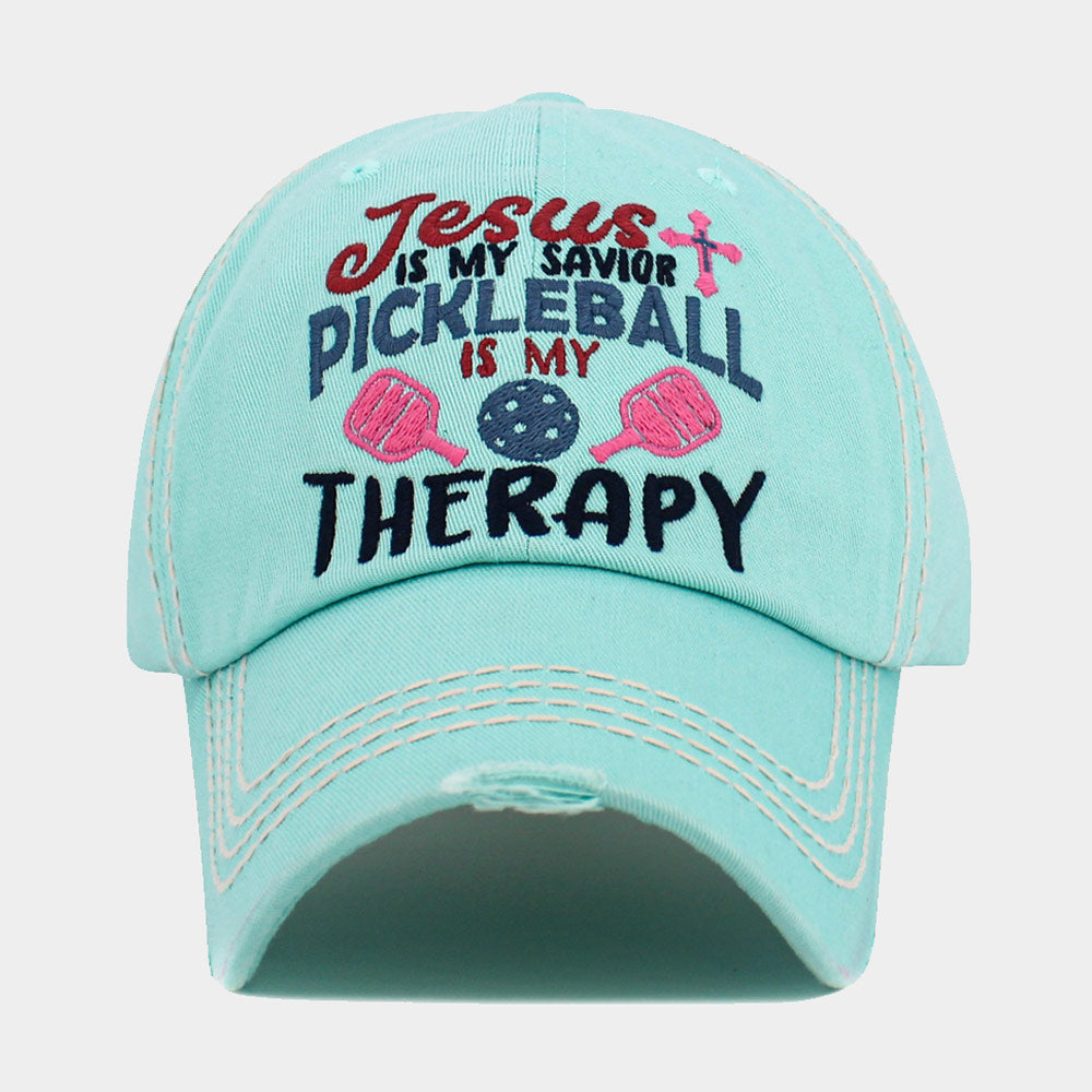 Blue JESUS is My Savior PICKLEBALL is My Therapy Message Vintage Baseball Cap