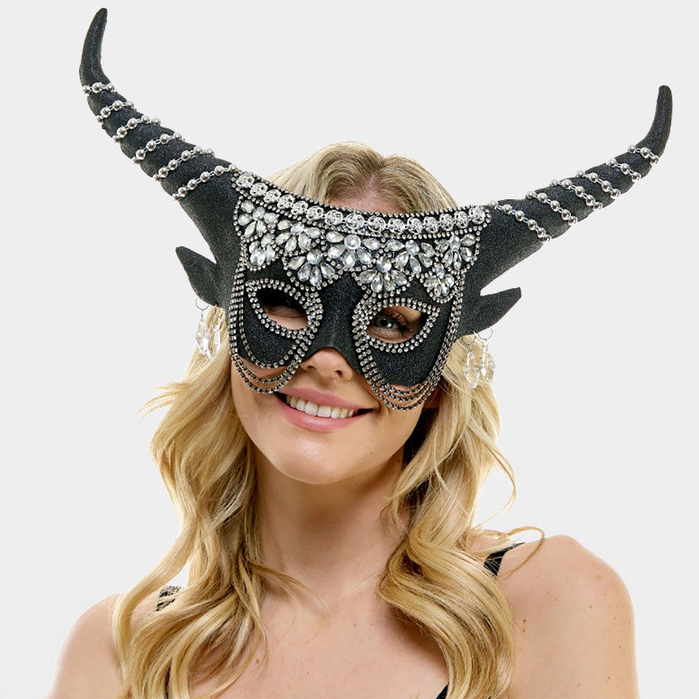 Black Jeweled Mask With Horn