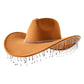 Khaki Rhinestone Band with Pointed Stones Paved Cowboy Western Hat features a stylish Rhinestone Band with Pointed Stones, adding a touch of glamour to your outfit. The paving of the stones adds a subtle sparkle and shine, making this hat perfect for a day out on the ranch or a night on the town. Elevate your Western style with this fashionable and versatile accessory. 