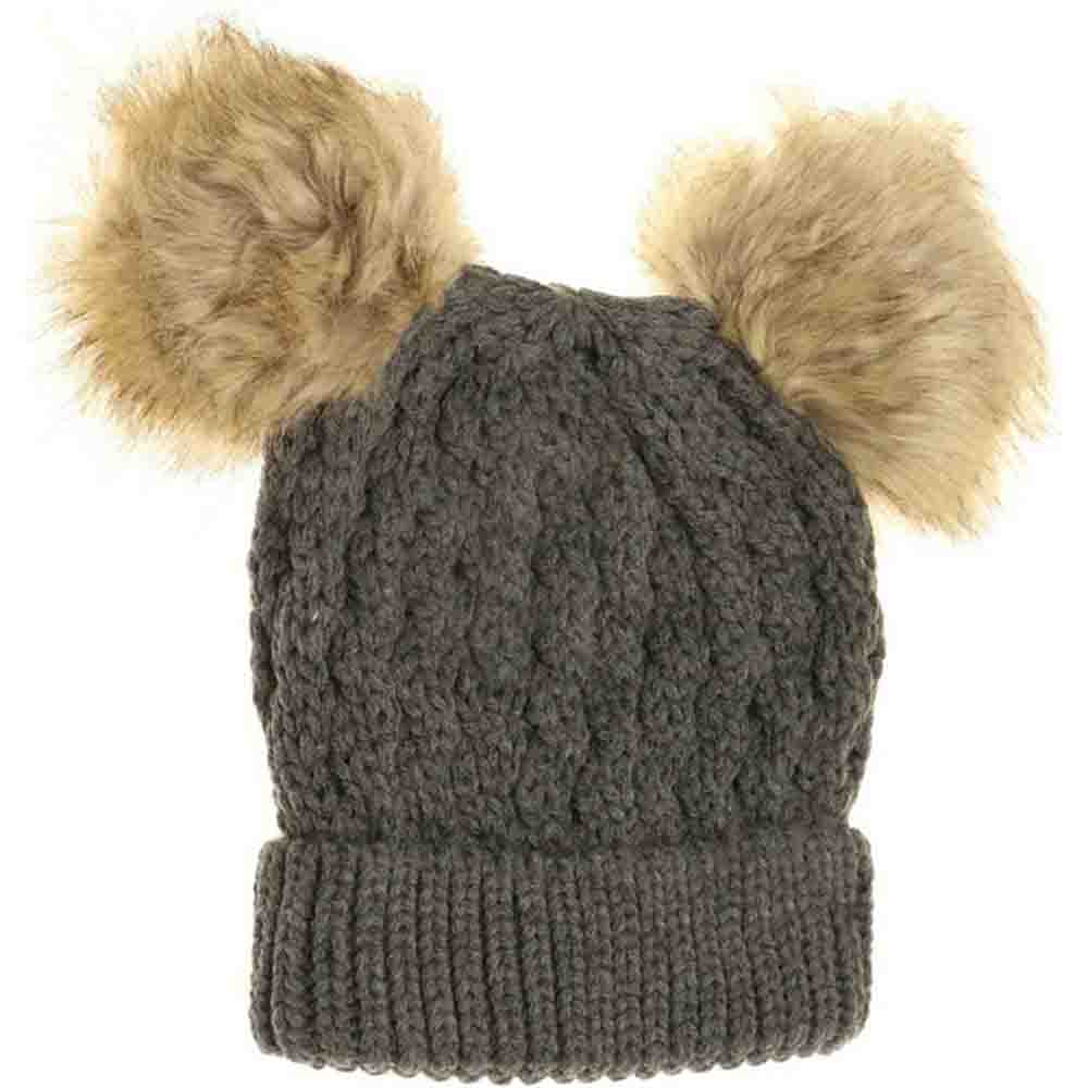 DK.Gray Kids Cable Knit Double Matching Pom Beanie offers cozy warmth and stylish design for young wearers. Crafted with a double-layer knit, it provides extra insulation against cold weather. The matching pom-poms add a playful touch, making it both functional and fashionable for everyday winter wear. Ideal for keeping children comfortable during outdoor activities in chilly conditions. 