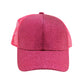 Hot Pink Kids Glitter High Ponytail CC Ball Cap combines style and practicality, featuring a sparkling glitter finish that adds fun flair. Designed with a high ponytail opening, it comfortably accommodates various hair types and styles, making it ideal for active kids. The adjustable fit ensures secure wear during play, while the breathable fabric keeps little heads cool. Perfect for everyday use or special occasions, this cap offers both comfort and a trendy look for young fashion enthusiasts. 