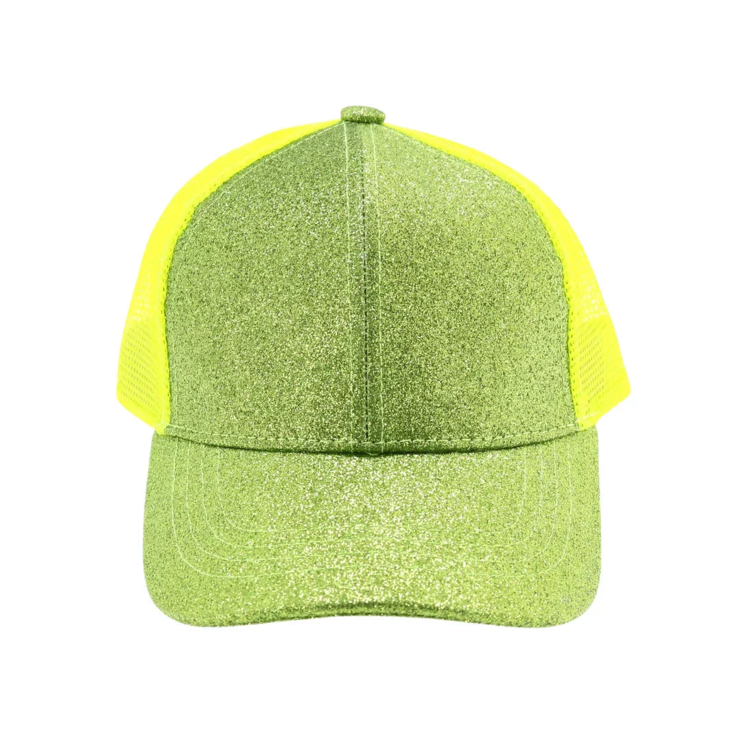 Lime Kids Glitter High Ponytail CC Ball Cap combines style and practicality, featuring a sparkling glitter finish that adds fun flair. Designed with a high ponytail opening, it comfortably accommodates various hair types and styles, making it ideal for active kids. The adjustable fit ensures secure wear during play, while the breathable fabric keeps little heads cool. Perfect for everyday use or special occasions, this cap offers both comfort and a trendy look for young fashion enthusiasts. 