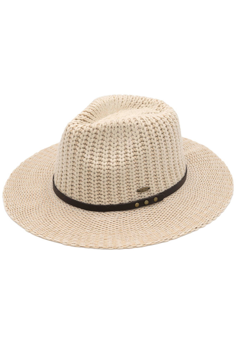 Beige C.C Knitted Fedora Hat combines fashion and practicality, featuring a stylish leather trim band and a comfortable knitted design. Made with high-quality materials, this hat offers both warmth and durability. Its versatile style is perfect for any occasion, making it a must-have accessory.