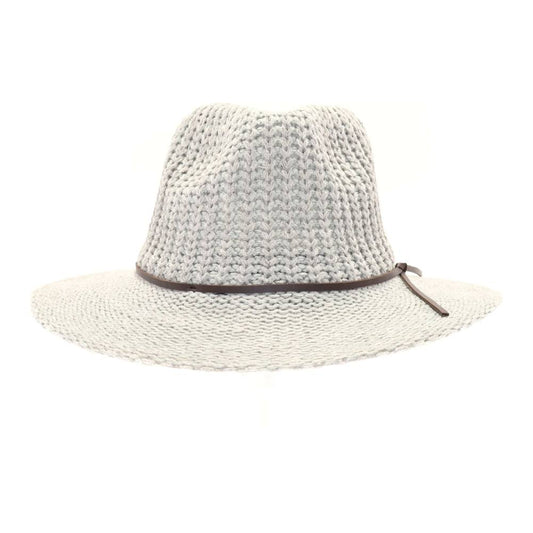 Lt-Grey-This Knit Fedora Hat with Leather Cord combines classic style with modern craftsmanship. Expertly knitted for a comfortable fit, it features a sleek leather cord detail that adds a refined touch. Ideal for elevating your everyday look, this hat offers both warmth and sophistication, making it a versatile accessory for any wardrobe.

A favorite C.C hat style now available for the fall and winter!&nbsp; This knit Fedora Hat has the sweetest leather cord as an accent.