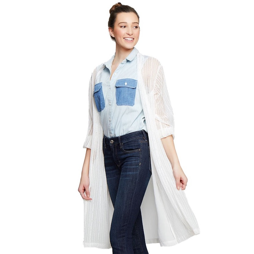 Ivory Lace Detailed Long Sleeve Sheer Kimono Poncho Open Cardigan Beachwear; wear over your favorite blouse & slacks for a chic stylish look, use over your bathing suit, enjoy the beach or pool. Perfect Birthday Gift, Mother's Day Gift, Anniversary Gift, Beachwear, Thank you Gift, Sheer Cover-Up Kimono, Laced Kimono Cardigan