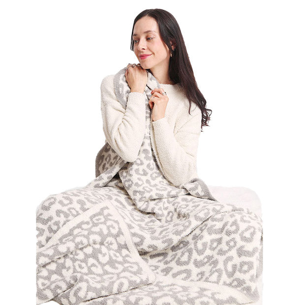 Leopard Patterned Animal Print Comfy Warm Soft Cozy Blanket - Gray - Blankets