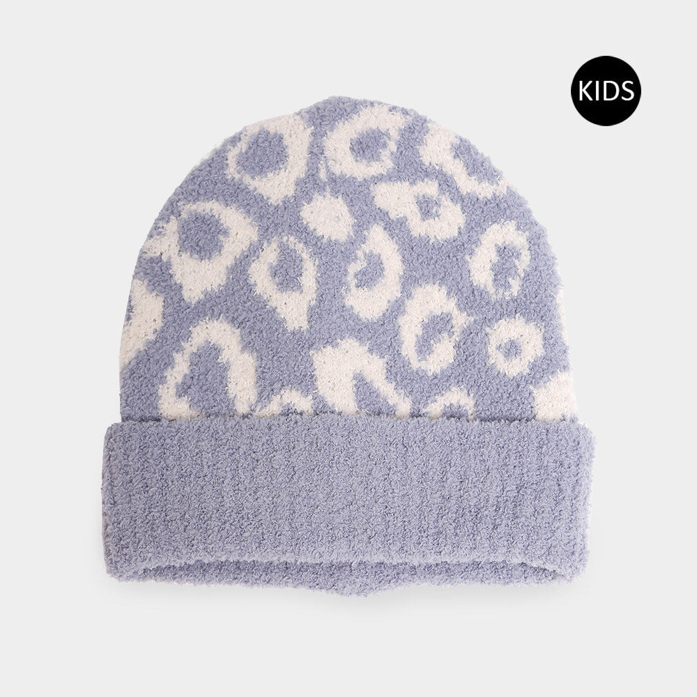 Blue Leopard Patterned Kids Beanie Hat