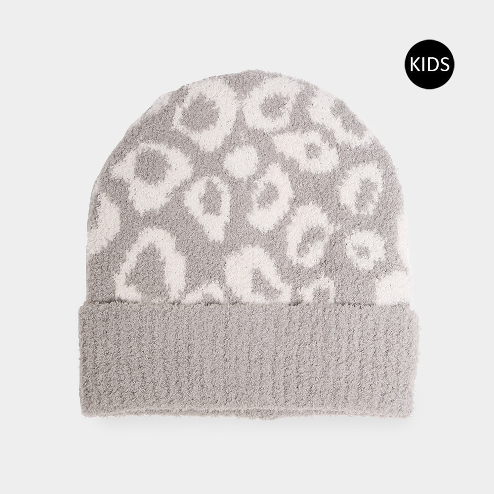 Gray Leopard Patterned Kids Beanie Hat