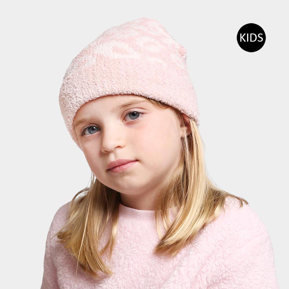 Pink Leopard Patterned Kids Beanie Hat