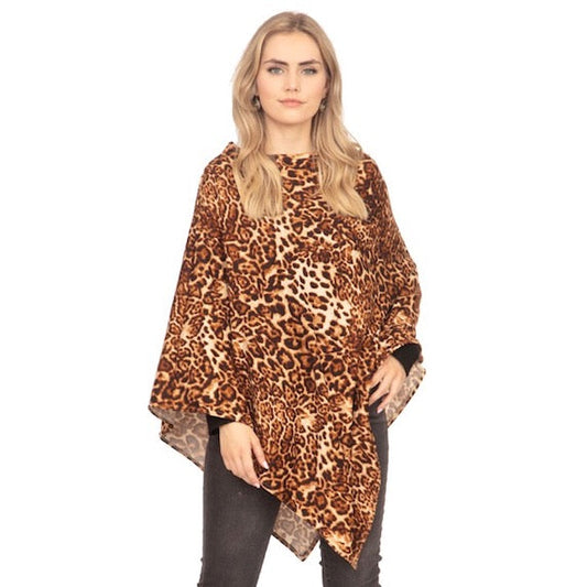 Brown Leopard Design Animal Print Patterned Poncho Outwear Ruana Cape Cover, the perfect accessory, luxurious, trendy, super soft chic capelet, keeps you warm & toasty. You can throw it on over so many pieces elevating any casual outfit! Perfect Gift Birthday, Holiday, Christmas, Anniversary, Wife, Mom, Special Occasion