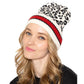 Leopard Patterned Striped Cuff Knit Beanie Hat - Beanies