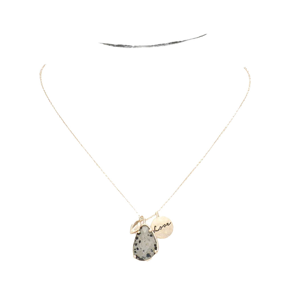Black Love Metal Disc Teardrop Semi Precious Pendant Necklace. Beautifully crafted design adds a gorgeous glow to any outfit. Perfect Birthday Gift, Valentine's Gift, Anniversary Gift, Mother's Day Gift, Regalo Cumpleanos, Regalo Dia de las Madres, Regalo Dia del Amor, Graduation Gift, Just Because Gift