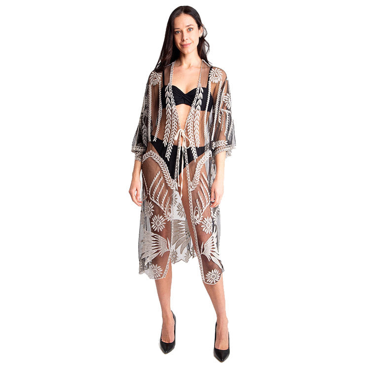Black Lace Cover up Kimono Tie knot Closure Beach, Poolside chic made easy with this lightweight Cover up Lace Tie Knot Kimono featuring relaxed silhouette, great over your swimsuit or wear over your favorite camis, blouse & slacks, Perfect Birthday Gift, Anniversary Gift, Mother's Day Gift, Graduation Gift, Thank You Gift, Black Lace Kimono Cover Up Beachwear
