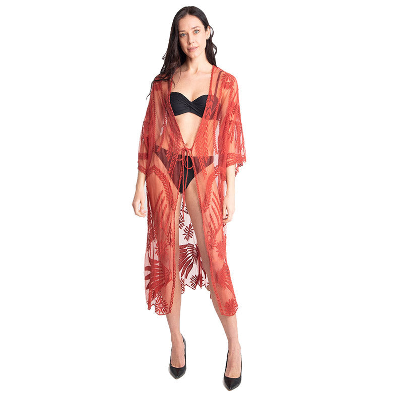 Red Lace Cover up Kimono Tie knot Closure Beach, Poolside chic made easy with this lightweight Cover up Lace Tie Knot Kimono featuring relaxed silhouette, great over your swimsuit or wear over your favorite camis, blouse & slacks, Perfect Birthday Gift, Anniversary Gift, Mother's Day Gift, Graduation Gift, Thank You Gift, Red Lace Kimono Cover Up Beachwear