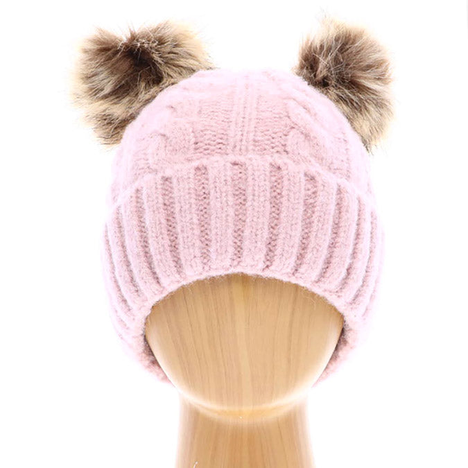 Soft Cable Knit Double Faux Fur Pom Pom Beanie Hat Warm Knit Winter Hat Cable Knit Beanie hat, be warm & cozy with this winter hat while adding a pop of color to your ensemble. Classic, trendy & chic to match your stylish fashion. Perfect Gift, Birthday, Christmas, Holiday, Anniversary, Valentine’s Day, Wife, Daughter