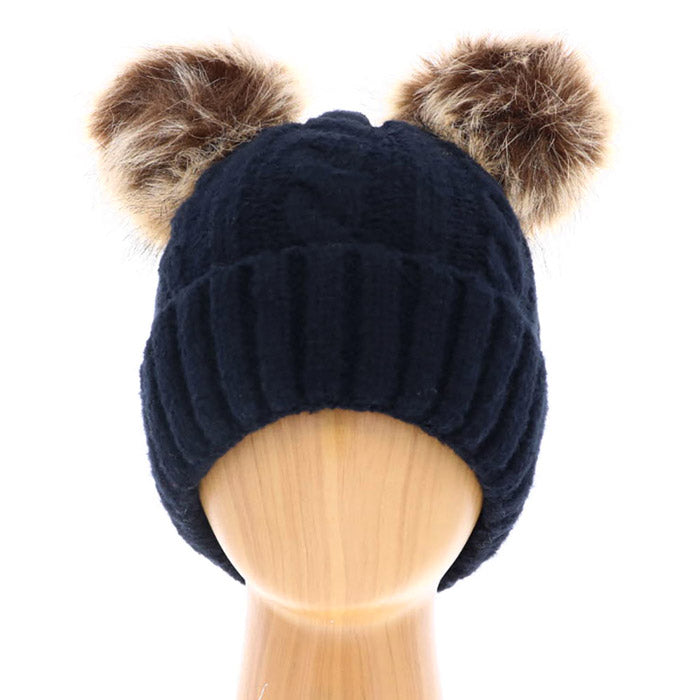 Soft Cable Knit Double Faux Fur Pom Pom Beanie Hat Warm Knit Winter Hat Cable Knit Beanie hat, be warm & cozy with this winter hat while adding a pop of color to your ensemble. Classic, trendy & chic to match your stylish fashion. Perfect Gift, Birthday, Christmas, Holiday, Anniversary, Valentine’s Day, Wife, Daughter