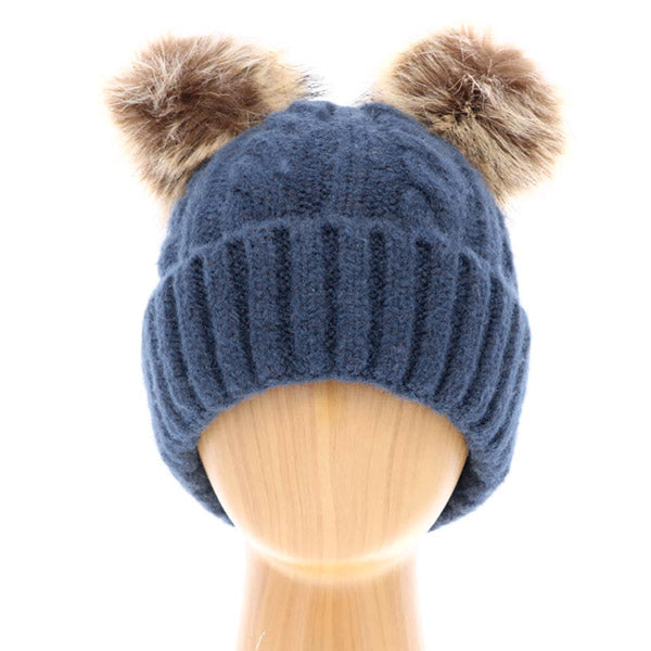 Soft Cable Knit Double Faux Fur Pom Pom Beanie Hat Warm Knit Winter Hat Cable Knit Beanie hat, be warm & cozy with this winter hat while adding a pop of color to your ensemble. Classic, trendy & chic to match your stylish fashion. Perfect Gift, Birthday, Christmas, Holiday, Anniversary, Valentine’s Day, Wife, Daughter