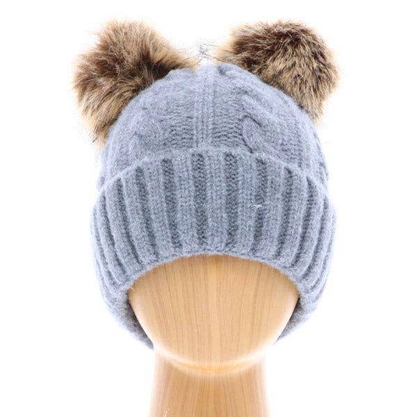 Soft Cable Knit Double Faux Fur Pom Pom Beanie Hat Warm Knit Winter Hat Cable Knit Beanie hat, be warm & cozy with this winter hat while adding a pop of color to your ensemble. Classic, trendy & chic to match your stylish fashion. Perfect Gift, Birthday, Christmas, Holiday, Anniversary, Valentine’s Day, Wife, Daughter