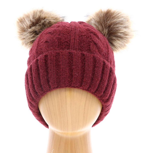 Soft Cable Knit Double Faux Fur Pom Pom Beanie Hat Warm Knit Winter Hat Cable Knit Beanie hat, be warm & cozy with this winter hat while adding a pop of color to your ensemble. Classic, trendy & chic to match your stylish fashion. Perfect Gift, Birthday, Christmas, Holiday, Anniversary, Valentine’s Day, Wife, Daughter