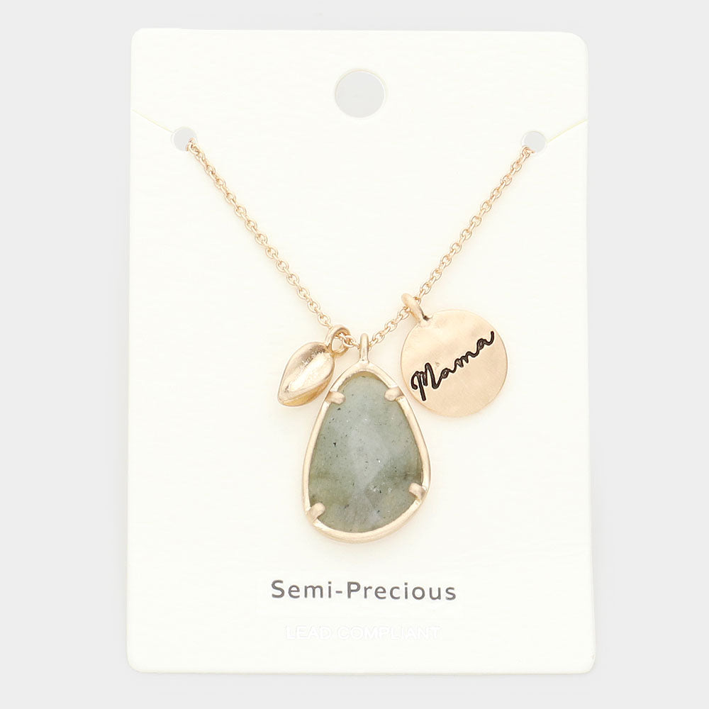 Gray Mama Metal Disc Irregular Teardrop Semi Precious Pendant Necklace