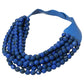 Marbled Faceted Acrylic Ball Beaded Multi Strand Layered Faux Leather Magnetic Necklace - Royal Blue - Necklaces