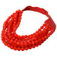 Red Marbled Faceted Ball Beaded Multi Layered Faux Leather Magnetic Necklace
