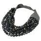 Marbled Faceted Acrylic Ball Beaded Multi Strand Layered Faux Leather Magnetic Necklace - Black - Necklaces